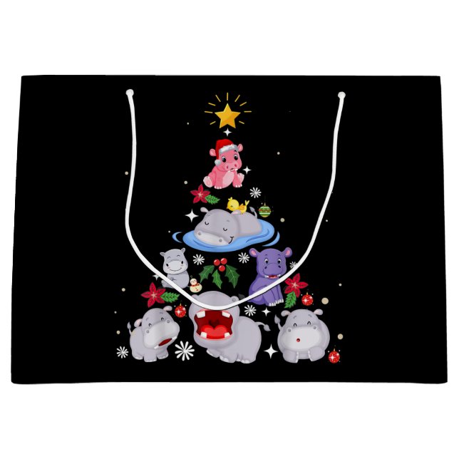 Weihnachtsbaum Hippo| Xmas Hippopotamus Große Geschenktüte (Vorderseite)