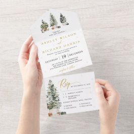 Weihnachtsbaum-Hochzeit Alles-in-einem-Einladung All In One Einladung