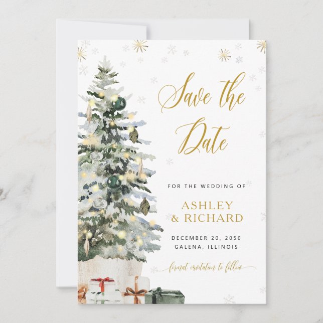 Weihnachtsbaum-Hochzeit Save The Date (Vorderseite)