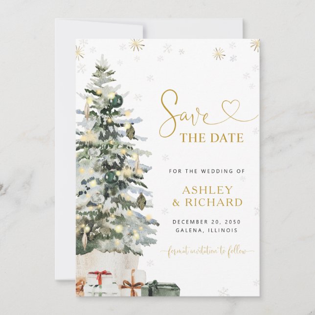 Weihnachtsbaum-Hochzeit Save The Date (Vorderseite)