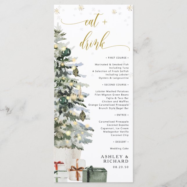 Weihnachtsbaum-Hochzeitsmenü Menükarte (Vorderseite)
