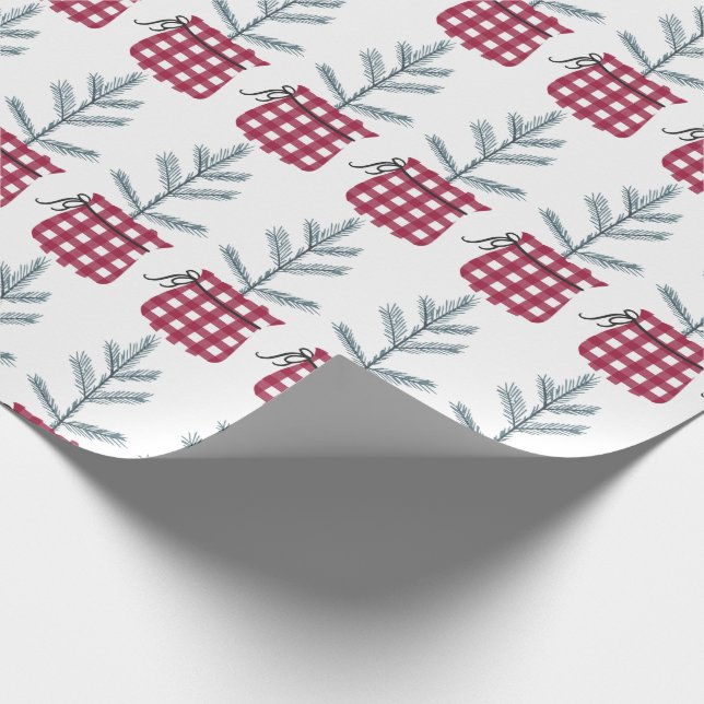 Weihnachtsbaum Holiday Red Buffalo Karo Kariert Geschenkpapier (Ecke)