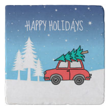 Weihnachtsbaum Holidays Marble Stone Trivet