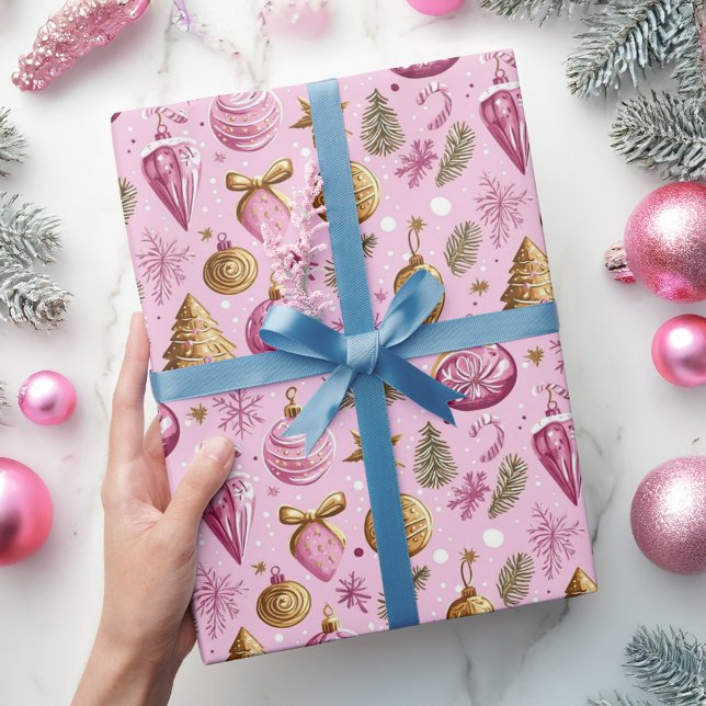 Weihnachtsbaum Hot Pink Gold Feiertag Geschenkpapier (Christmas Tree Hot Pink Gold Holiday Wrapping Paper)