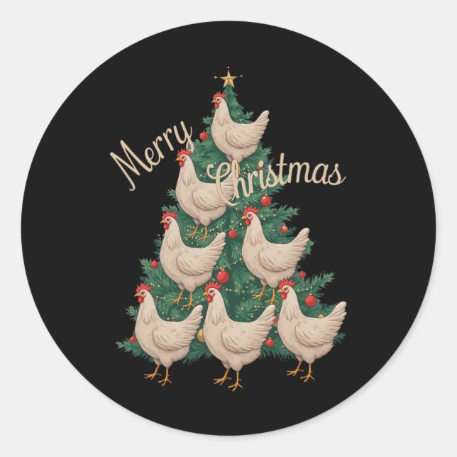 Weihnachtsbaum Hühner Funny Chickens Weihnachtsbau Runder Aufkleber (Vorderseite)