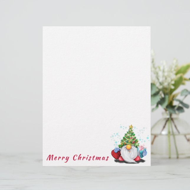 Weihnachtsbaum-Hut-Gnome mit Geschenk Letterhead Briefbogen (Stehend Vorderseite)
