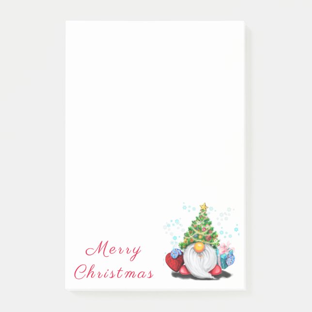 Weihnachtsbaum-Hut-Gnome mit Geschenkartikeln Stic Post-it Klebezettel (Vorderseite)