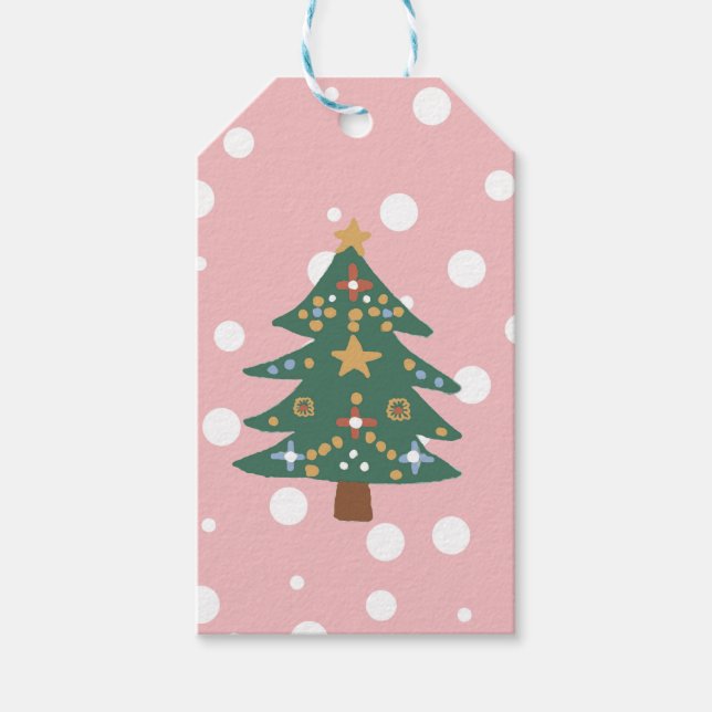 Weihnachtsbaum-Illustration Klassische Geschenketi Geschenkanhänger (Vorderseite)