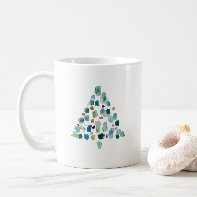 Weihnachtsbaum-Illustration Lassen Sie es Schnee K Kaffeetasse (Mit Donut)