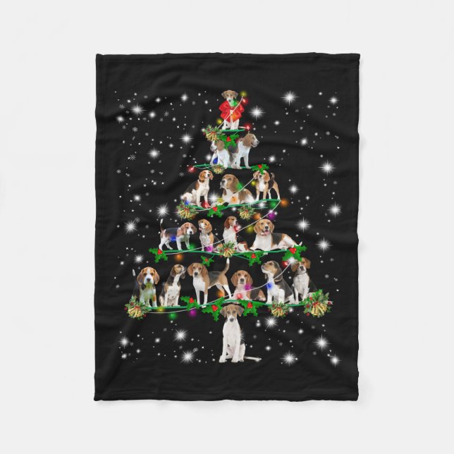Weihnachtsbaum im Beagle mit leuchtendem Licht bed Fleecedecke (Vorderseite)