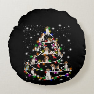 Weihnachtsbaum im Beagle mit leuchtendem Licht bed Rundes Kissen