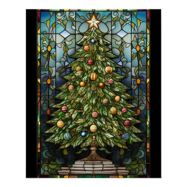 Weihnachtsbaum im Bleiglasstil  Poster (Vorderseite)