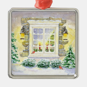 Weihnachtsbaum im Fenster w Kardinäle Ornament