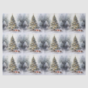 Weihnachtsbaum im Freien mit Geschenken Seidenpapier