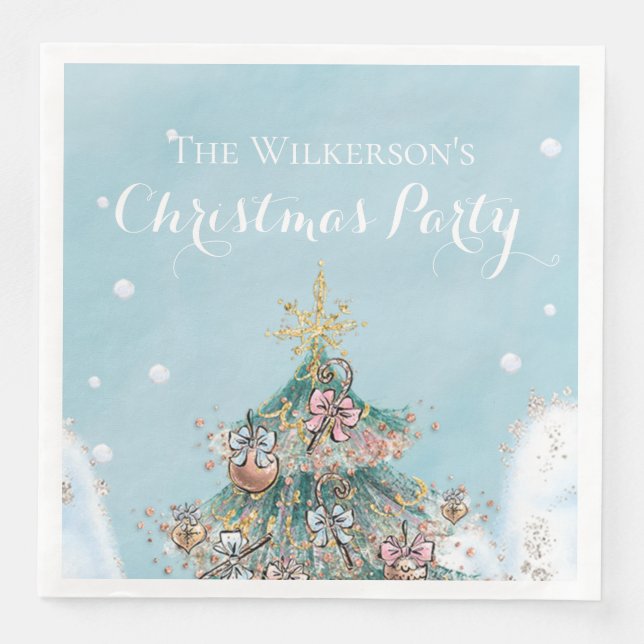 Weihnachtsbaum im Glitzer in der Snow Holiday Part Serviette (Vorderseite)