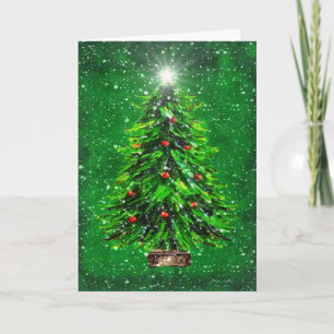 Weihnachtsbaum im Schnee - Grüner Hintergrund Dankeskarte
