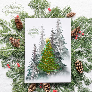 Weihnachtsbaum im schneebedeckten Wald als Feierta Postkarte