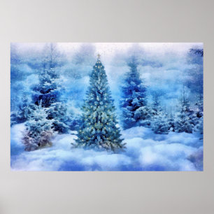 Weihnachtsbaum im Schneewald Poster