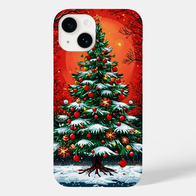 Weihnachtsbaum im Winter dekoriert Case-Mate iPhone 14 Hülle (Rückseite)