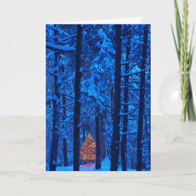 Weihnachtsbaum in Blue Woods Card Feiertagskarte (Vorderseite)