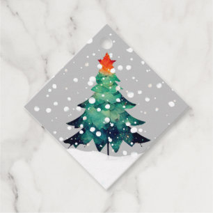 Weihnachtsbaum in den Schneeweihnachtsmarken Geschenkanhänger