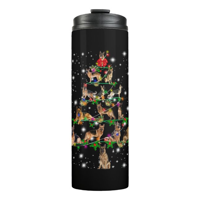 Weihnachtsbaum in Deutschland mit Lichteinfall Thermosbecher (Vorderseite)