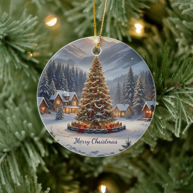 Weihnachtsbaum in einem Bergdorf Keramik Ornament (Baum)