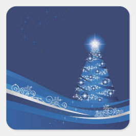 Weihnachtsbaum in einem blauen Wintergartenaufkleb Quadratischer Aufkleber