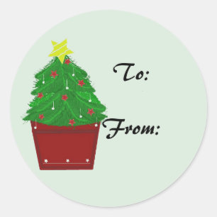 Weihnachtsbaum in einem roten Pflanzkübel-Geschenk Runder Aufkleber