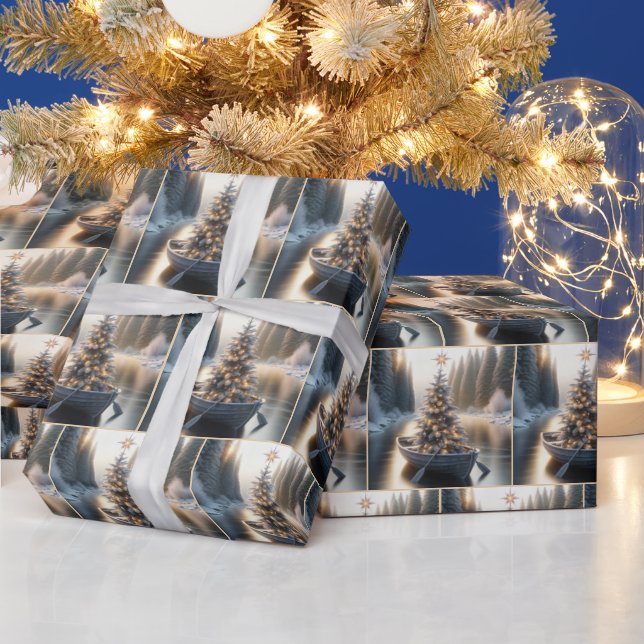 Weihnachtsbaum in einem rustikalen Rowboat Geschenkpapier (Feiertage)