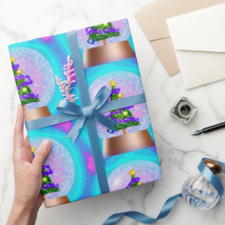 Weihnachtsbaum in farbenfroher Schneeglobe Geschenkpapier