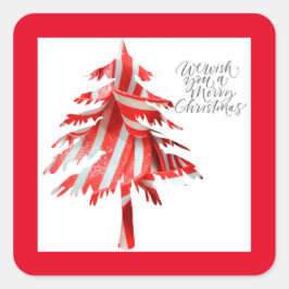 Weihnachtsbaum in Rot und Weiß Quadratischer Aufkleber