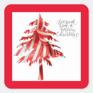 Weihnachtsbaum in Rot und Weiß Quadratischer Aufkleber