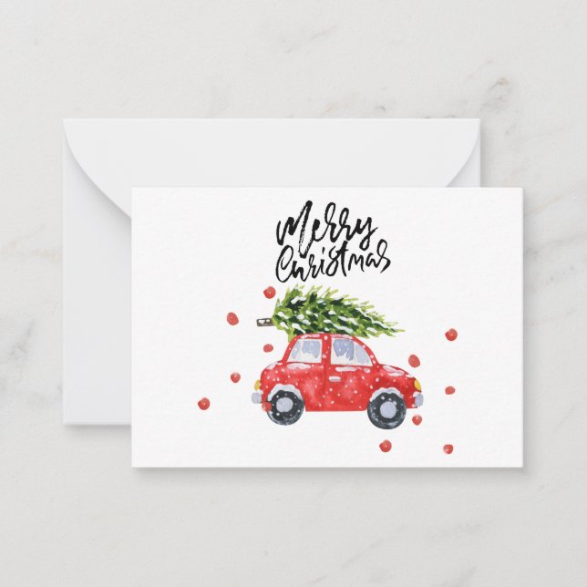 Weihnachtsbaum in rotem Auto Mitteilungskarte (Vorderseite)