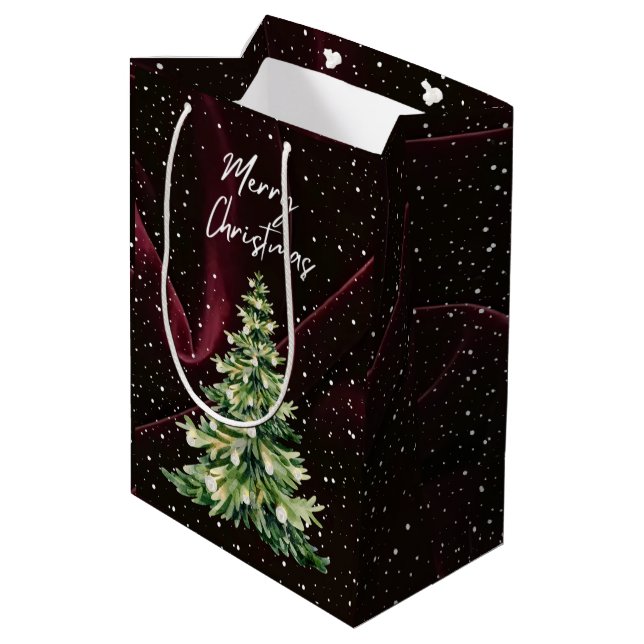 Weihnachtsbaum in Roter Velvet Hintergrund Mittlere Geschenktüte (Rückseite Schrägansicht)
