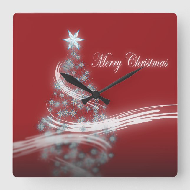 Weihnachtsbaum in schick Weihnachten Quadratische Wanduhr (Vorderseite)