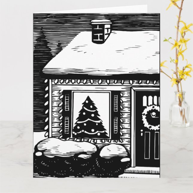 Weihnachtsbaum in Schwarz und Weiß Karte (Gelbe Blume)