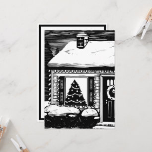 Weihnachtsbaum in Schwarz und Weiß Karte