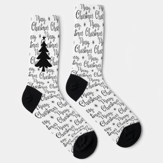Weihnachtsbaum in Schwarz und Weiß Socken (Rechts)