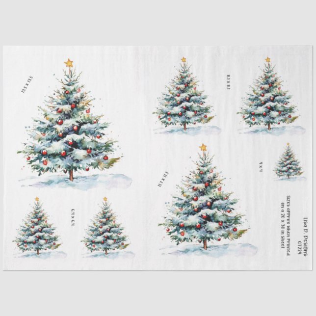 Weihnachtsbaum in Wasserfarbe mit leuchtendem Ster Seidenpapier (Vorderseite)