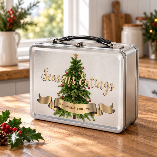 Weihnachtsbaum individuell gestaltete Metall-Lunch Metall Brotdose (Fun and festive lunch box for all your holiday snacks. Just add your name!)