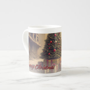 Weihnachtsbaum inmitten von Ruinen Frohe Weihnacht Prozellantasse