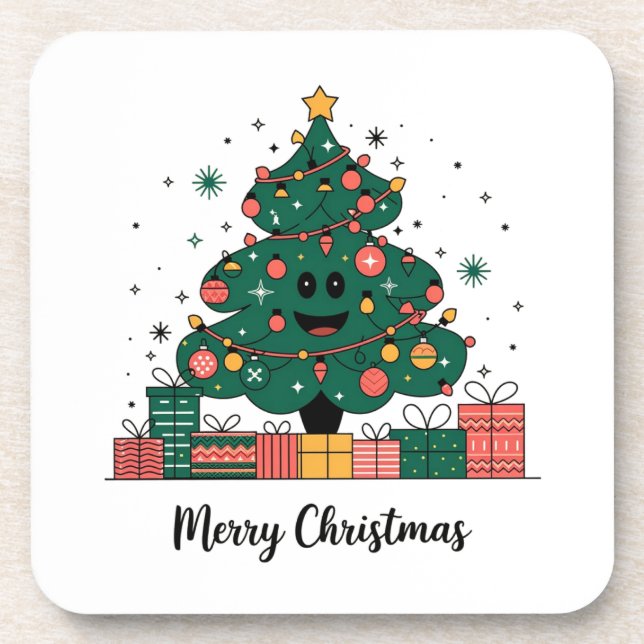Weihnachtsbaum Jahresgrüße Getränkeuntersetzer (Vorderseite)