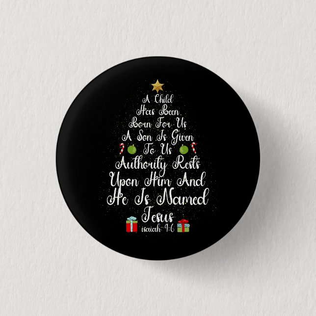 Weihnachtsbaum Jesus Mighty God Isaiah 9 6 Glaube  Button (Vorderseite)