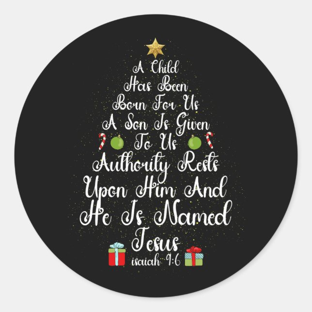 Weihnachtsbaum Jesus Mighty God Isaiah 9 6 Glaube  Runder Aufkleber (Vorderseite)