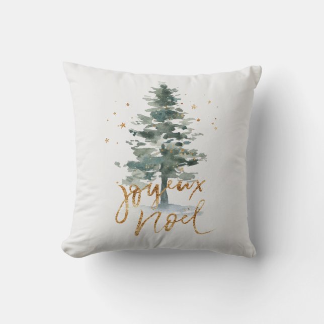 Weihnachtsbaum Joyeux Weihnachten Goldtypografie Kissen (Vorderseite)
