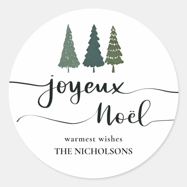 Weihnachtsbaum | Joyeux-Weihnachten Runder Aufkleber (Vorderseite)