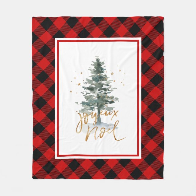 Weihnachtsbaum Joyeux Weihnachten Typografie Fleecedecke (Vorderseite)