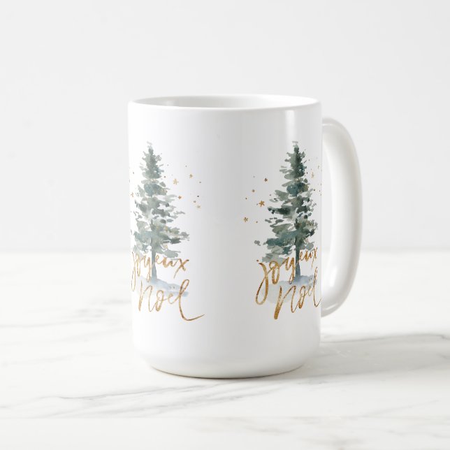 Weihnachtsbaum Joyous Weihnachten Goldtypografie Kaffeetasse (VorderseiteRechts)