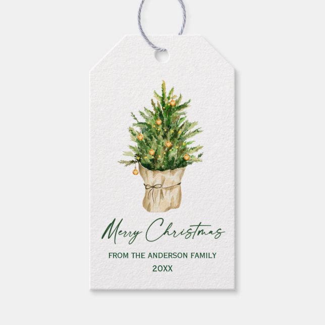 Weihnachtsbaum-Kalligrafie-Tintenschrift Geschenkanhänger (Vorderseite)